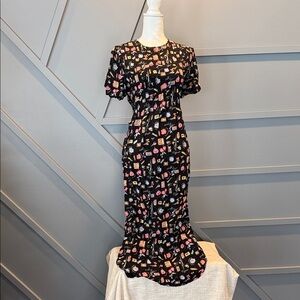 Floral Black Midi Dress (m)